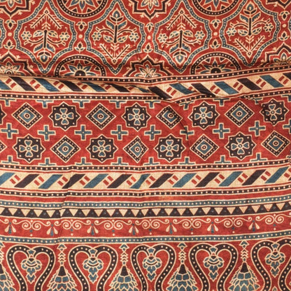 Ajrakh Mashru Silk Natural Dye Three Colour Print | 3 Kam | Screen Print Hand Printed Stole  - 2.1 Mtr Length   -  SKU : JH09A01L