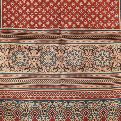 Ajrakh Mashru Silk Natural Dye Three Colour Print | 3 Kam | Screen Print Hand Printed Stole  - 2.1 Mtr Length   -  SKU : JH09A01V