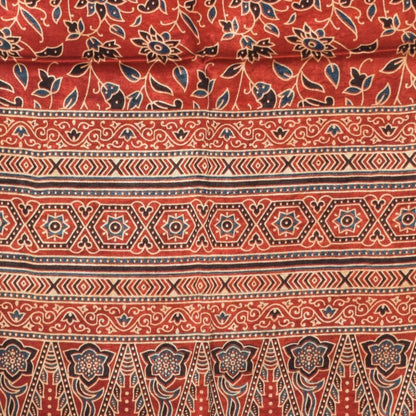 Ajrakh Mashru Silk Natural Dye Three Colour Print | 3 Kam | Screen Print Hand Printed Stole  - 2.1 Mtr Length   -  SKU : JH09A0AA