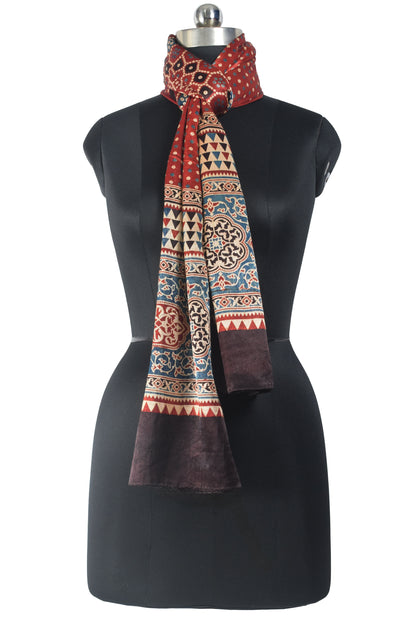 Ajrakh Mashru Silk Natural Dye Screen Print Hand Printed Stole  - 2.1 Mtr Length    -  SKU : JH25601B