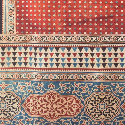 Ajrakh Mashru Silk Natural Dye Three Colour Print | 3 Kam | Screen Hand Printed Stole  - 2.1 Mtr Length   -  SKU : JH2970AA