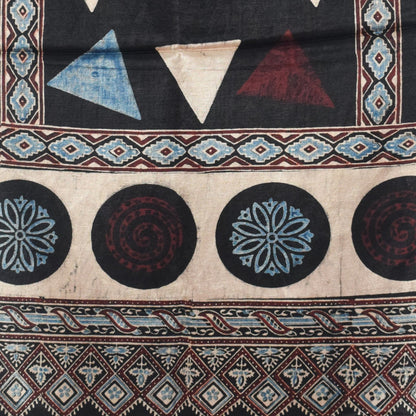 Ajrakh Mashru Silk Natural Dye Hand Block Print Stole With Tassels - 2 Mtr Length   -  SKU : AI07701A