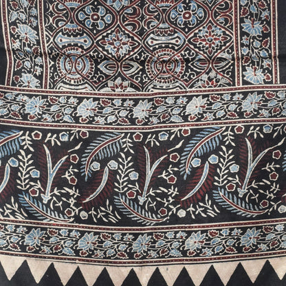 Ajrakh Mashru Silk Natural Dye Hand Block Print Stole With Tassels - 2 Mtr Length   -  SKU : AI0770AK