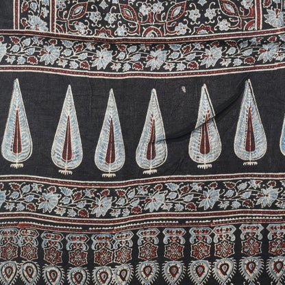 Ajrakh Mashru Silk Natural Dye Hand Block Print Stole With Tassels - 2 Mtr Length   -  SKU : AI0770BG