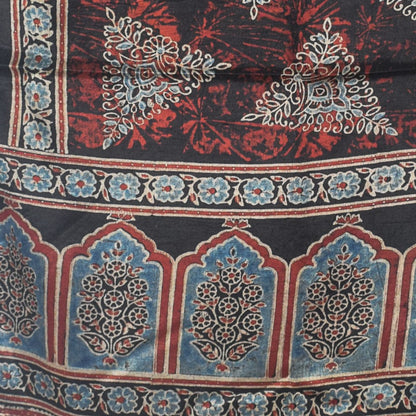 Ajrakh Mashru Silk Natural Dye Hand Block Print Stole With Tassels - 2 Mtr Length    -  SKU : AI21702H