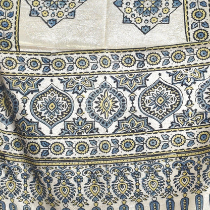Ajrakh Mashru Silk Natural Dye Hand Block Print Stole With Tassels - 2 Mtr Length   -  SKU : AI07701C