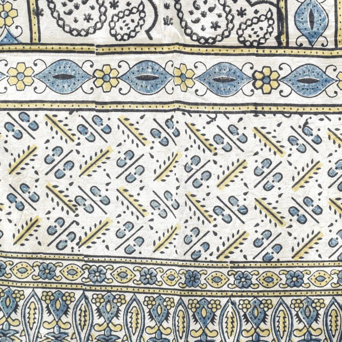 Ajrakh Mashru Silk Natural Dye Hand Block Print Stole With Tassels - 2 Mtr Length   -  SKU : AI07701O