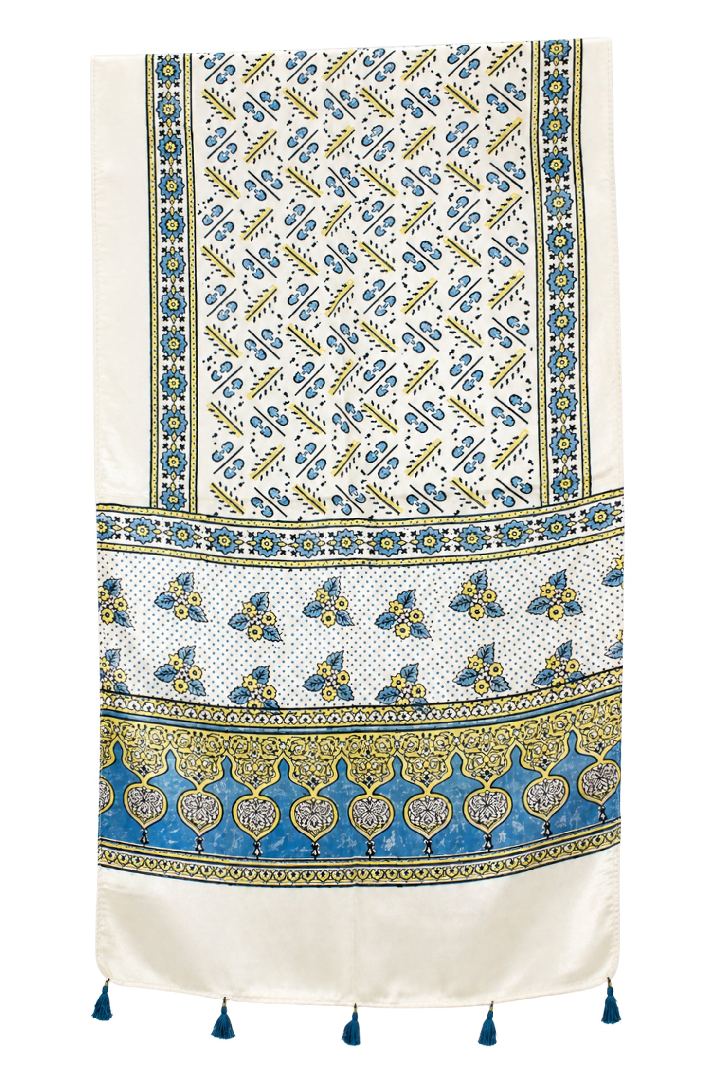 Ajrakh Mashru Silk Natural Dye Hand Block Print Stole With Tassels - 2 Mtr Length   -  SKU : AI0770AM
