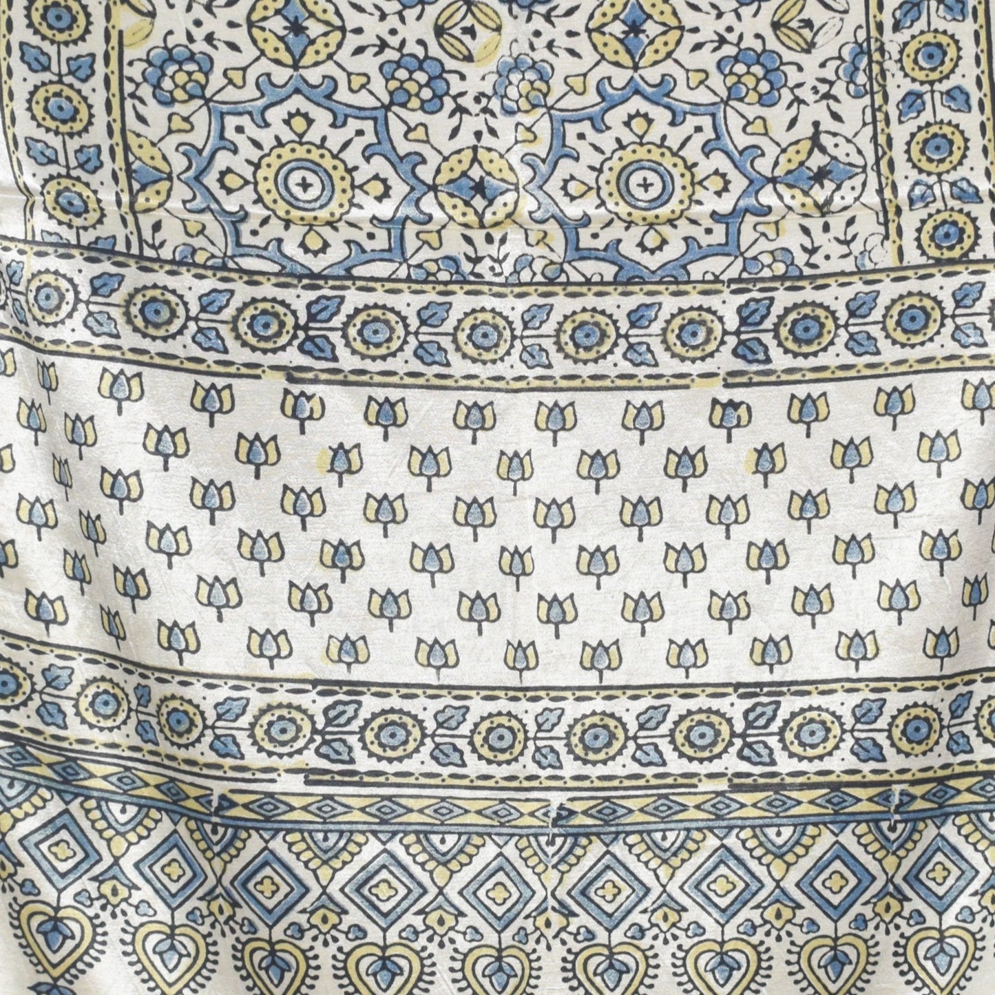 Ajrakh Mashru Silk Natural Dye Hand Block Print Stole With Tassels - 2 Mtr Length   -  SKU : AI0770BC