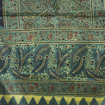 Ajrakh Mashru Silk Natural Dye Hand Block Print Stole With Tassels - 2 Mtr Length   -  SKU : AI07701L