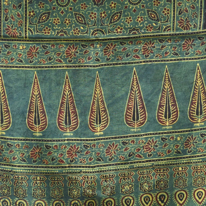 Ajrakh Mashru Silk Natural Dye Hand Block Print Stole With Tassels - 2 Mtr Length   -  SKU : AI0770AD