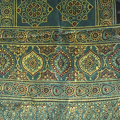 Ajrakh Mashru Silk Natural Dye Hand Block Print Stole With Tassels - 2 Mtr Length   -  SKU : AI0770AJ