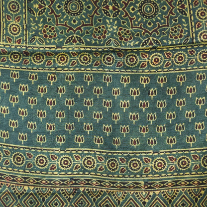 Ajrakh Mashru Silk Natural Dye Hand Block Print Stole With Tassels - 2 Mtr Length   -  SKU : AI0770AP