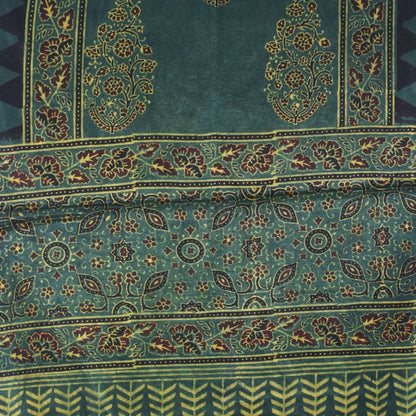 Ajrakh Mashru Silk Natural Dye Hand Block Print Stole With Tassels - 2 Mtr Length   -  SKU : AI0770AV
