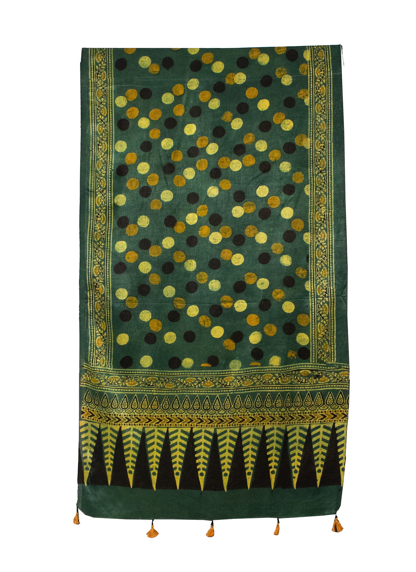 Ajrakh Mashru Silk Natural Dye Hand Block Print Stole With Tassels     -  SKU : MS19701J