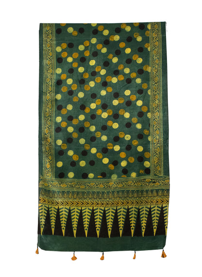 Ajrakh Mashru Silk Natural Dye Hand Block Print Stole With Tassels     -  SKU : MS19701J