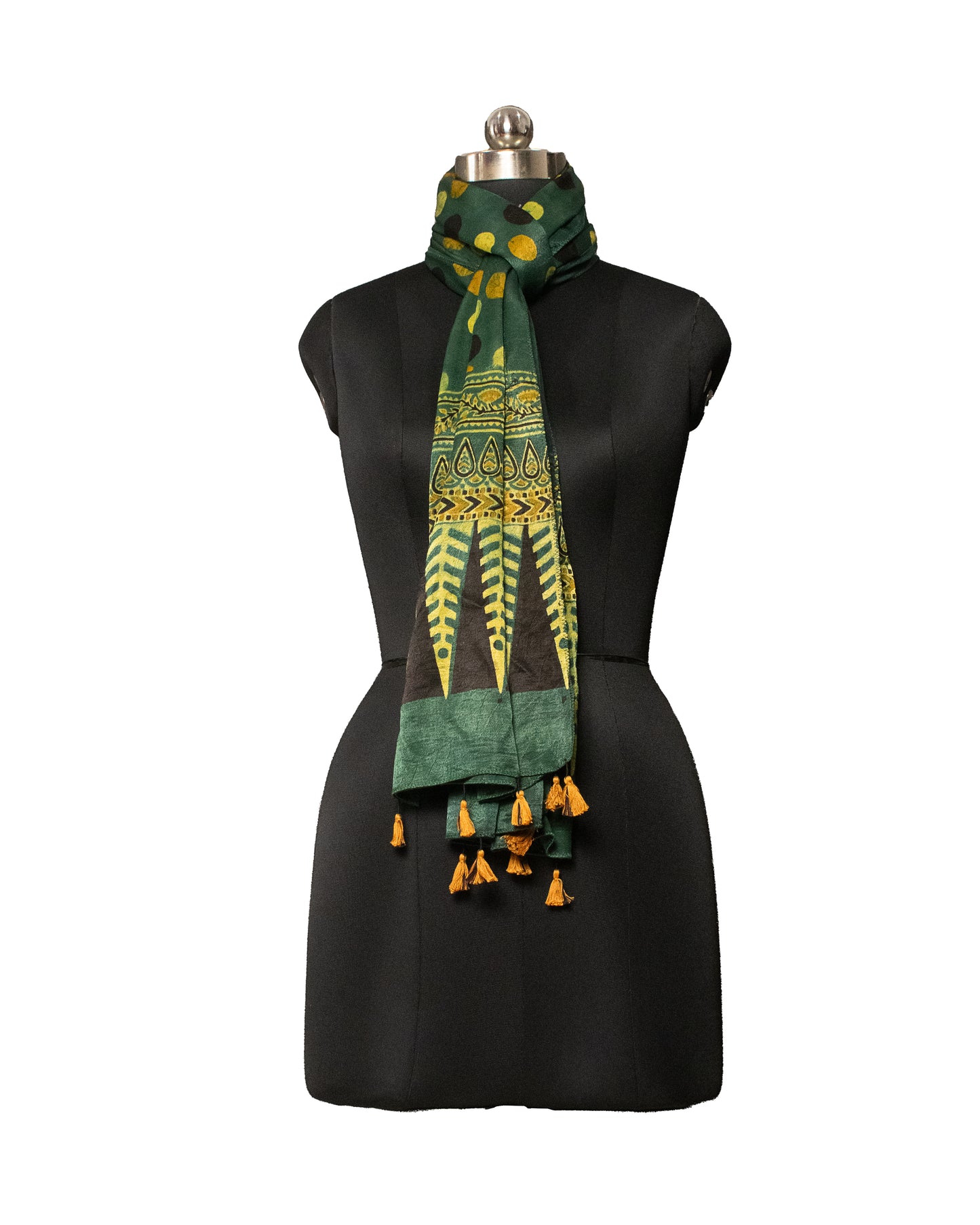 Ajrakh Mashru Silk Natural Dye Hand Block Print Stole With Tassels     -  SKU : MS19701J