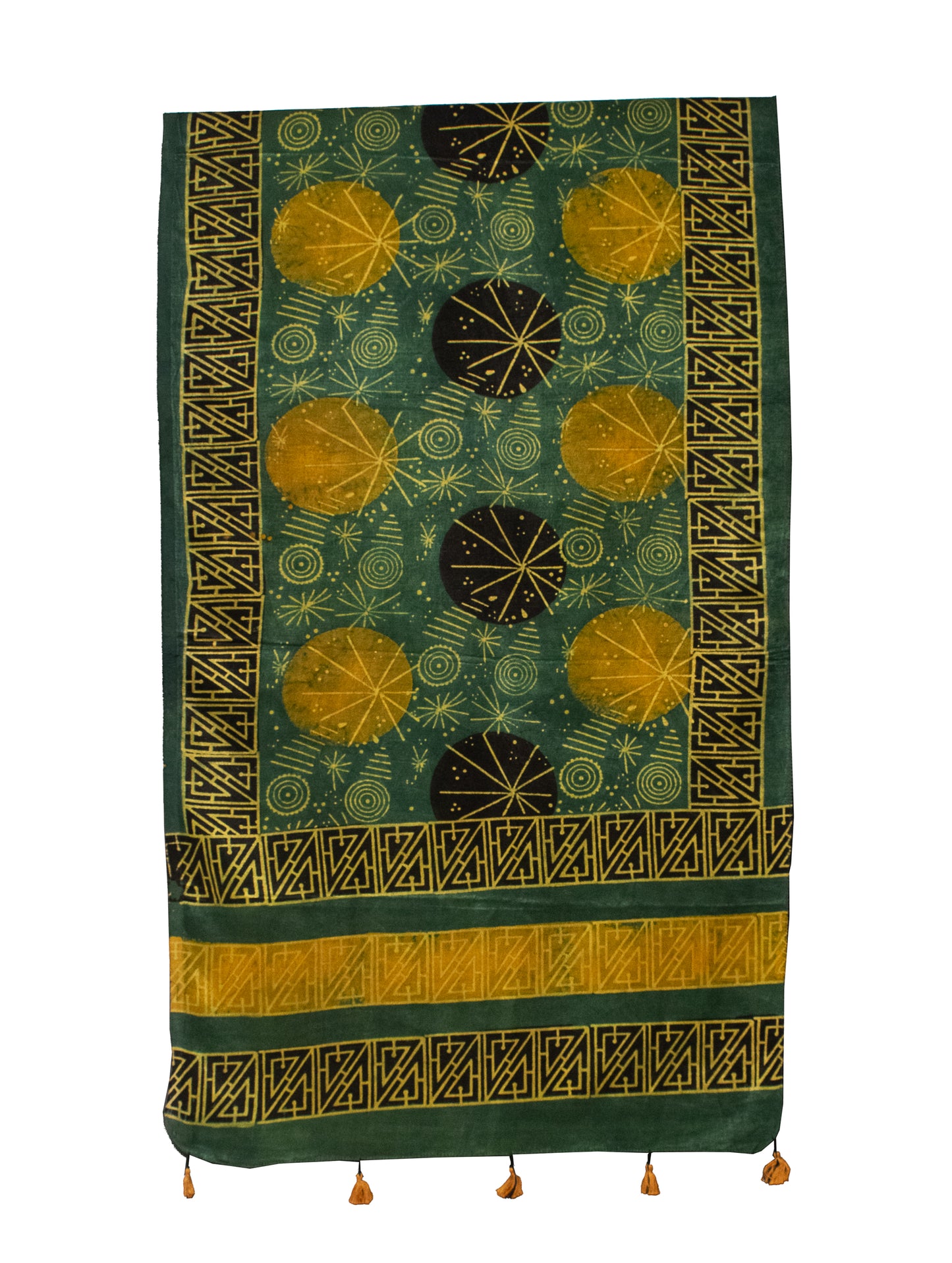 Ajrakh Mashru Silk Natural Dye Hand Block Print Stole With Tassels     -  SKU : MS19701K