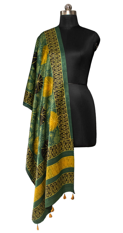 Ajrakh Mashru Silk Natural Dye Hand Block Print Stole With Tassels     -  SKU : MS19701K