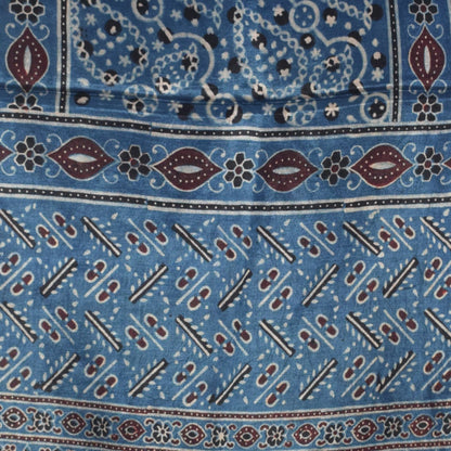Ajrakh Mashru Silk Natural Dye Hand Block Print Stole With Tassels - 2 Mtr Length   -  SKU : AI07701P
