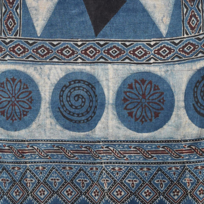 Ajrakh Mashru Silk Natural Dye Hand Block Print Stole With Tassels - 2 Mtr Length   -  SKU : AI07701V