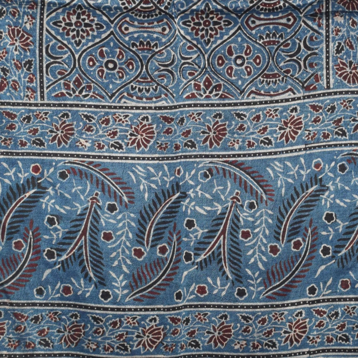Ajrakh Mashru Silk Natural Dye Hand Block Print Stole With Tassels - 2 Mtr Length   -  SKU : AI0770AB