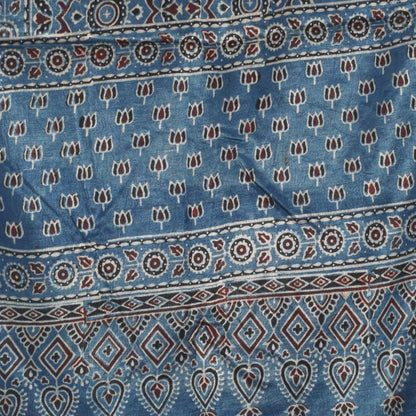 Ajrakh Mashru Silk Natural Dye Hand Block Print Stole With Tassels - 2 Mtr Length   -  SKU : AI0770AH