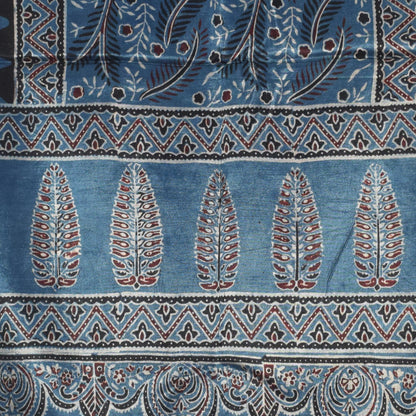 Ajrakh Mashru Silk Natural Dye Hand Block Print Stole With Tassels - 2 Mtr Length   -  SKU : AI0770AT