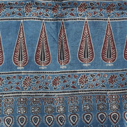 Ajrakh Mashru Silk Natural Dye Hand Block Print Stole With Tassels - 2 Mtr Length   -  SKU : AI0770AZ