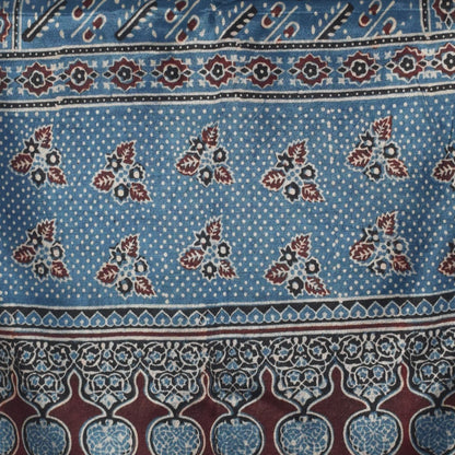 Ajrakh Mashru Silk Natural Dye Hand Block Print Stole With Tassels - 2 Mtr Length   -  SKU : AI0770BJ