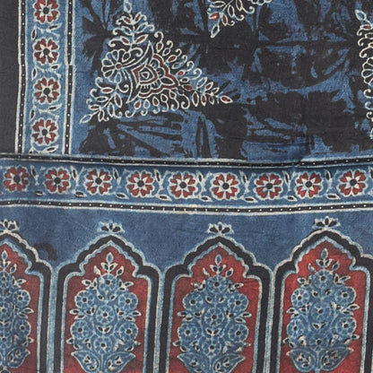 Ajrakh Mashru Silk Natural Dye Hand Block Print Stole With Tassels - 2 Mtr Length    -  SKU : AI21702C