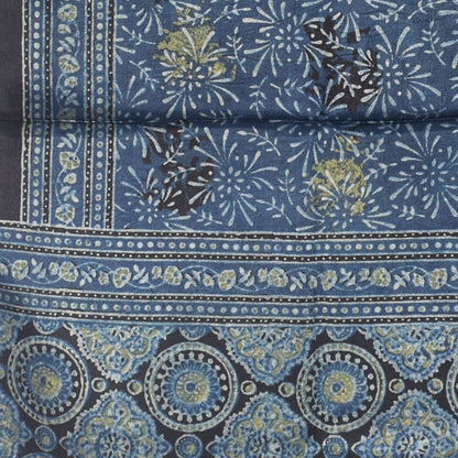 Ajrakh Mashru Silk Natural Dye Hand Block Print Stole With Tassels - 2 Mtr Length    -  SKU : AI21702M