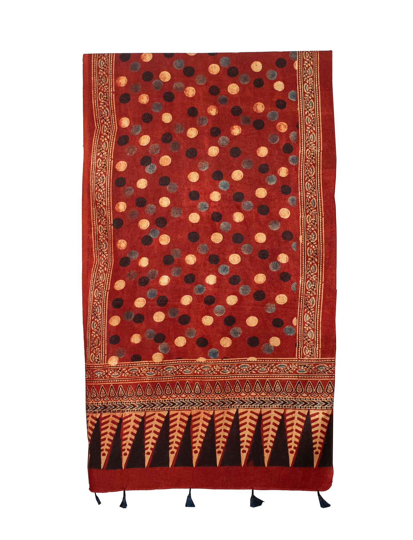 Ajrakh Mashru Silk Natural Dye Hand Block Print Stole With Tassels     -  SKU : MS19701D