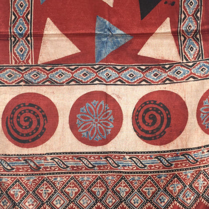 Ajrakh Mashru Silk Natural Dye Hand Block Print Stole With Tassels - 2 Mtr Length   -  SKU : AI07701H