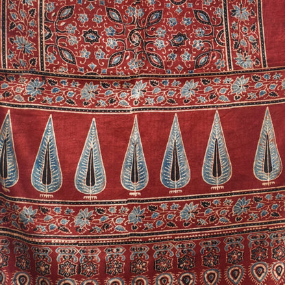 Ajrakh Mashru Silk Natural Dye Hand Block Print Stole With Tassels - 2 Mtr Length   -  SKU : AI07701Z