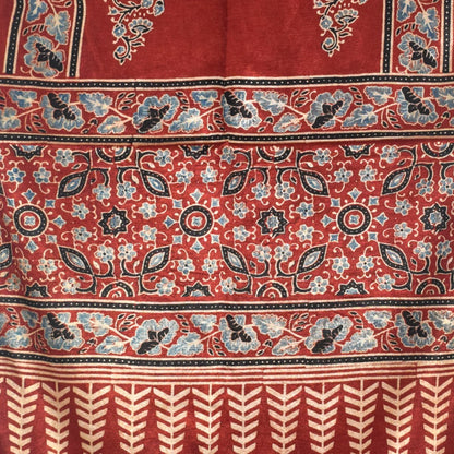 Ajrakh Mashru Silk Natural Dye Hand Block Print Stole With Tassels - 2 Mtr Length   -  SKU : AI0770AX