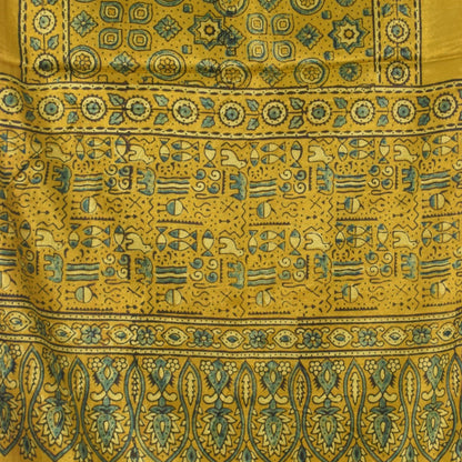 Ajrakh Mashru Silk Natural Dye Hand Block Print Stole With Tassels - 2 Mtr Length   -  SKU : AI07701E