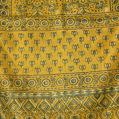 Ajrakh Mashru Silk Natural Dye Hand Block Print Stole With Tassels - 2 Mtr Length   -  SKU : AI07701K