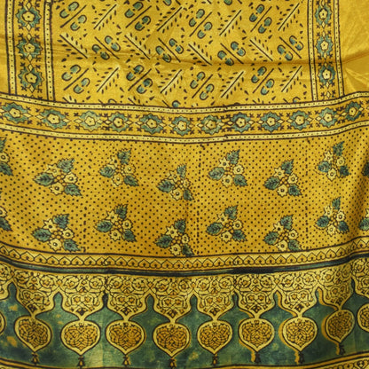 Ajrakh Mashru Silk Natural Dye Hand Block Print Stole With Tassels - 2 Mtr Length   -  SKU : AI07701Q