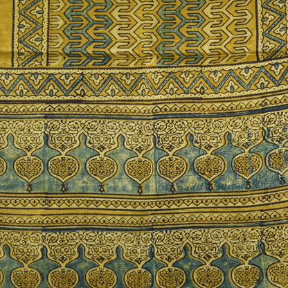 Ajrakh Mashru Silk Natural Dye Hand Block Print Stole With Tassels - 2 Mtr Length   -  SKU : AI07701W