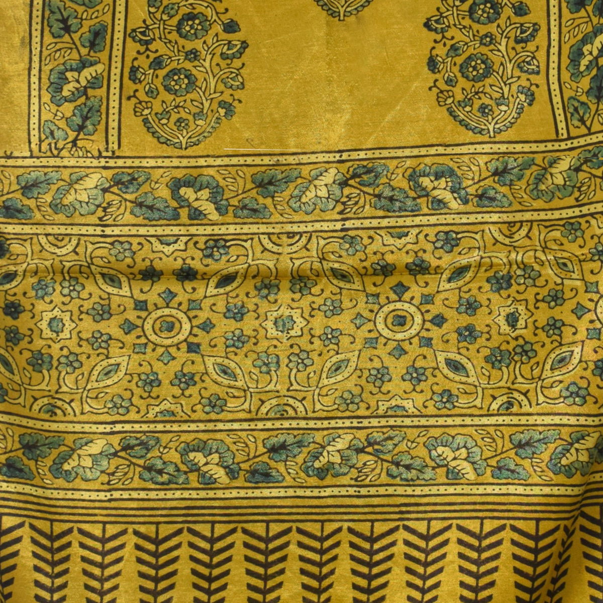 Ajrakh Mashru Silk Natural Dye Hand Block Print Stole With Tassels - 2 Mtr Length   -  SKU : AI0770AI