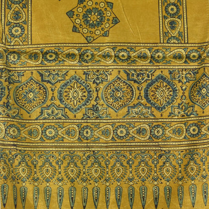 Ajrakh Mashru Silk Natural Dye Hand Block Print Stole With Tassels - 2 Mtr Length   -  SKU : AI0770AO