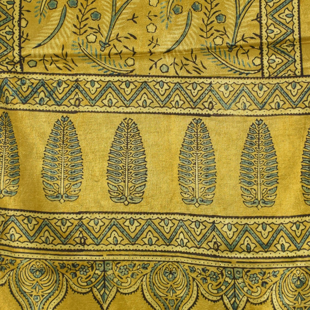 Ajrakh Mashru Silk Natural Dye Hand Block Print Stole With Tassels - 2 Mtr Length   -  SKU : AI0770AU