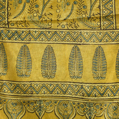 Ajrakh Mashru Silk Natural Dye Hand Block Print Stole With Tassels - 2 Mtr Length   -  SKU : AI0770AU