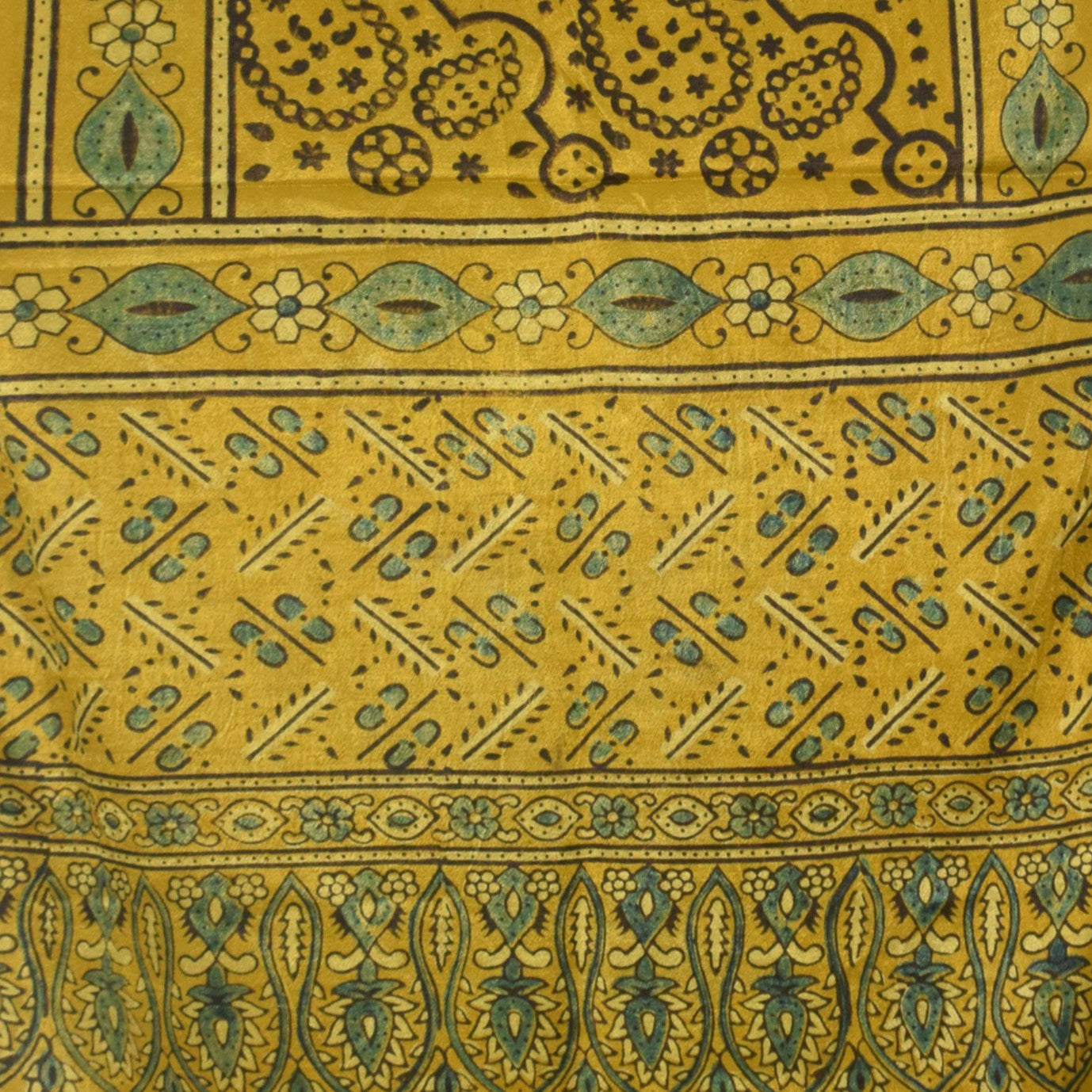 Ajrakh Mashru Silk Natural Dye Hand Block Print Stole With Tassels - 2 Mtr Length   -  SKU : AI0770BE