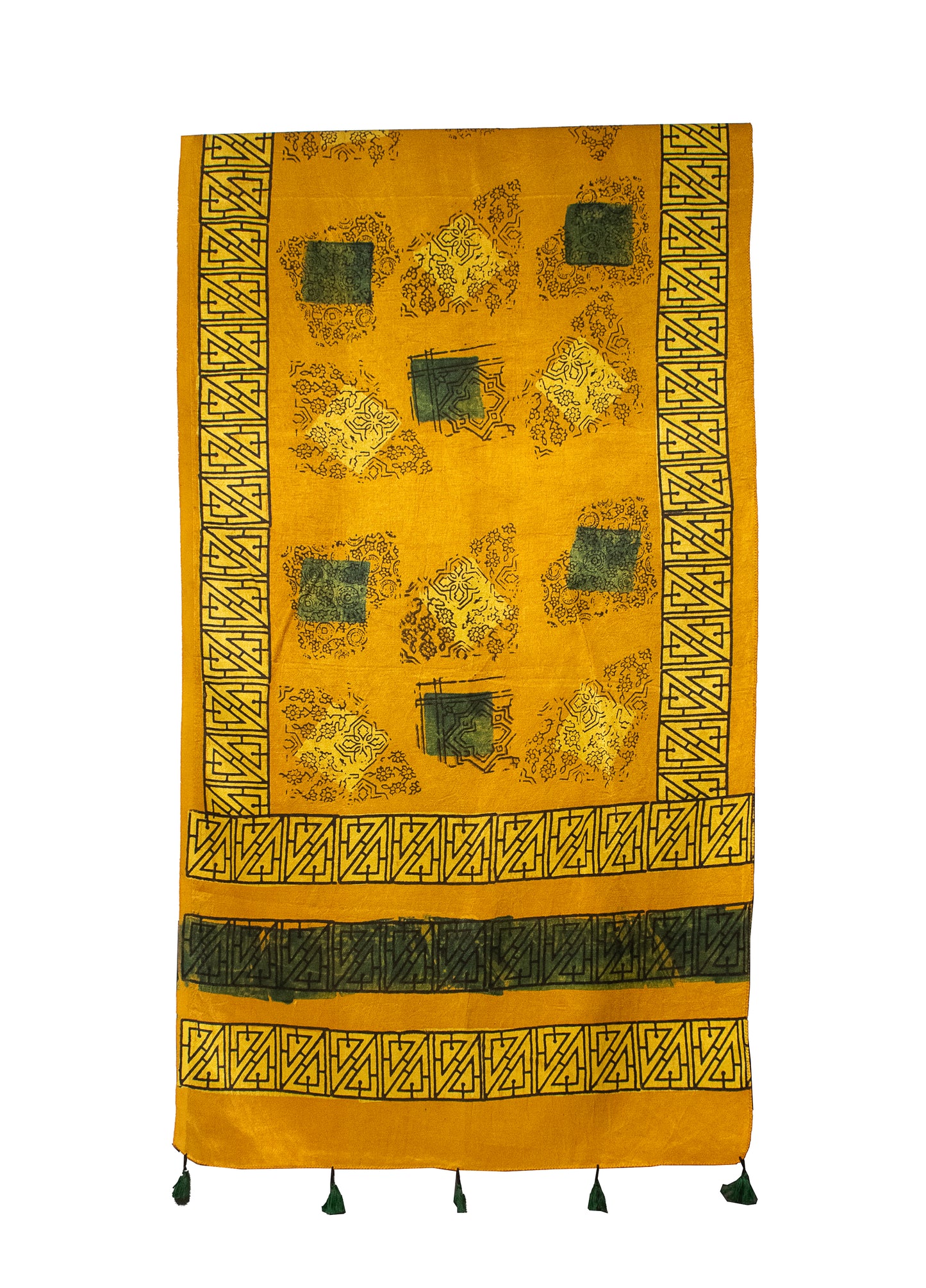 Ajrakh Mashru Silk Natural Dye Hand Block Print Stole With Tassels     -  SKU : MS19701C