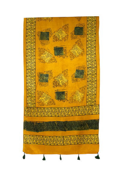 Ajrakh Mashru Silk Natural Dye Hand Block Print Stole With Tassels     -  SKU : MS19701C