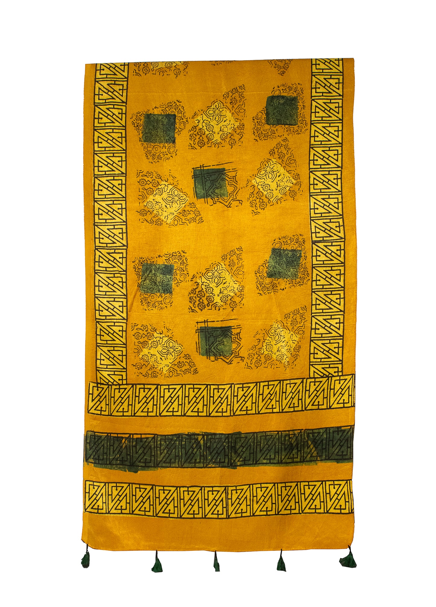 Ajrakh Mashru Silk Natural Dye Hand Block Print Stole With Tassels - 2 Mtr Length    -  SKU : MS19701C