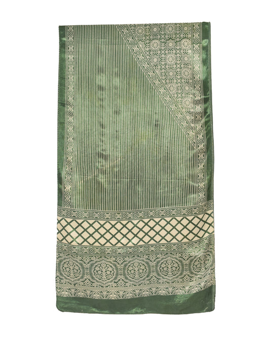 Ajrakh Mashru Silk Screen Print Stole    -  SKU: RD04801E