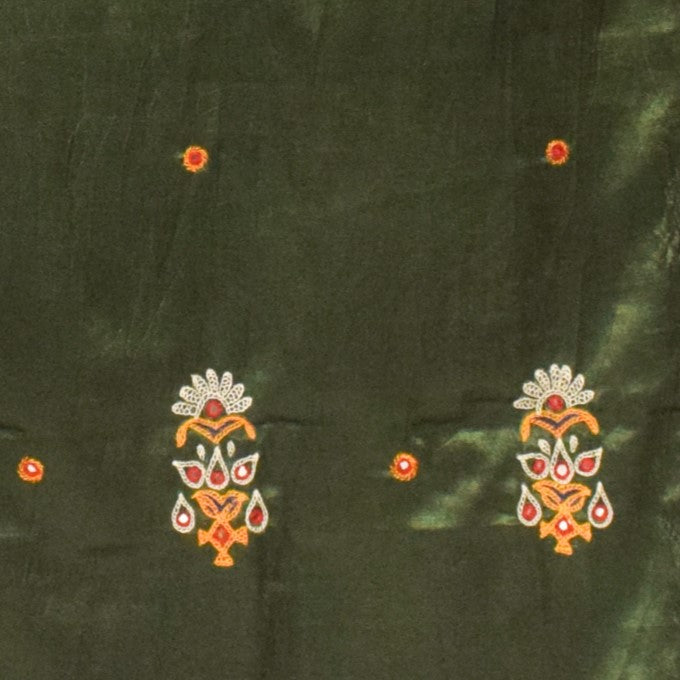 Ahir Work Mashru Silk Hand Embroidered Mirror Work Stole with Tassels - 2 Mtr Length    -  SKU : RD06303J